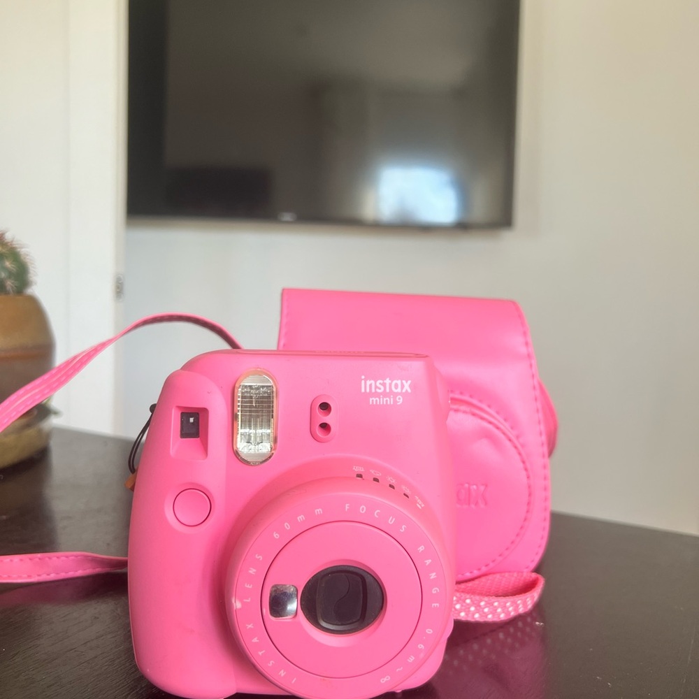 Instax mini 9 camera, pink with case